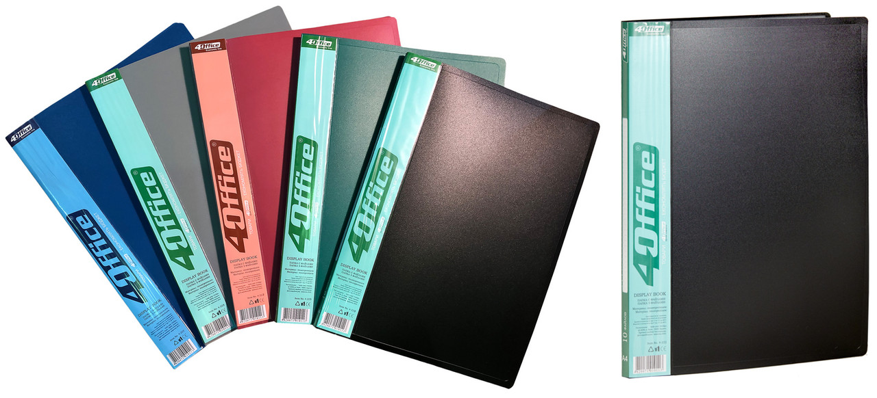 Папка з файлами 4OFFICE (4-222), PP, А4, різнобарвна, 500/20 мкм, 10 файлів